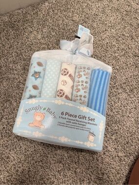 Snugly Baby 6-Piece Blue Flannel Receiving Blanket Gift Set